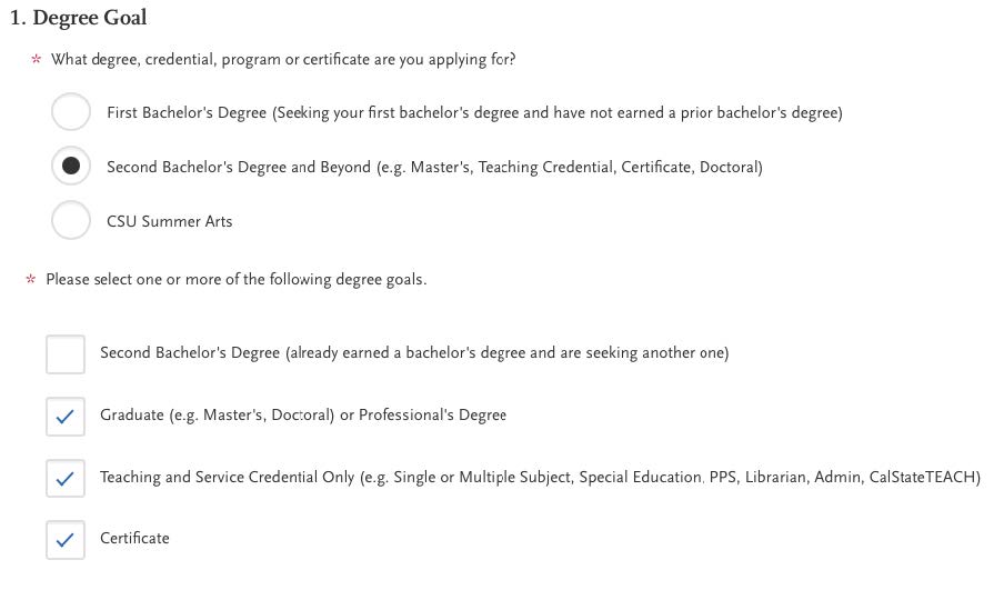 Example for setting Degree Goal for SPED admission
